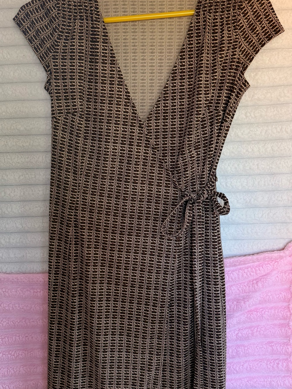 Ann Taylor Brown Patterned Wrap-Style Midi Dress